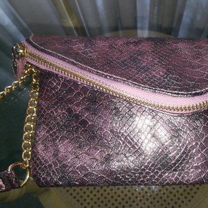 NY & Co Brown Metallic Snakeskin Wristlet Clutch